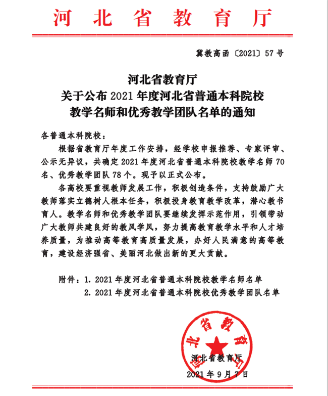 Beat365教师安存红及国际经济与贸易一流专业教学团队分获河北省“教学名师”、“优秀教学团队”荣誉称号