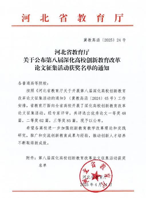 【喜讯盈门，荣耀绽放】我院教师在河北省深化高校创新教育改革论文征集活动中喜获佳绩